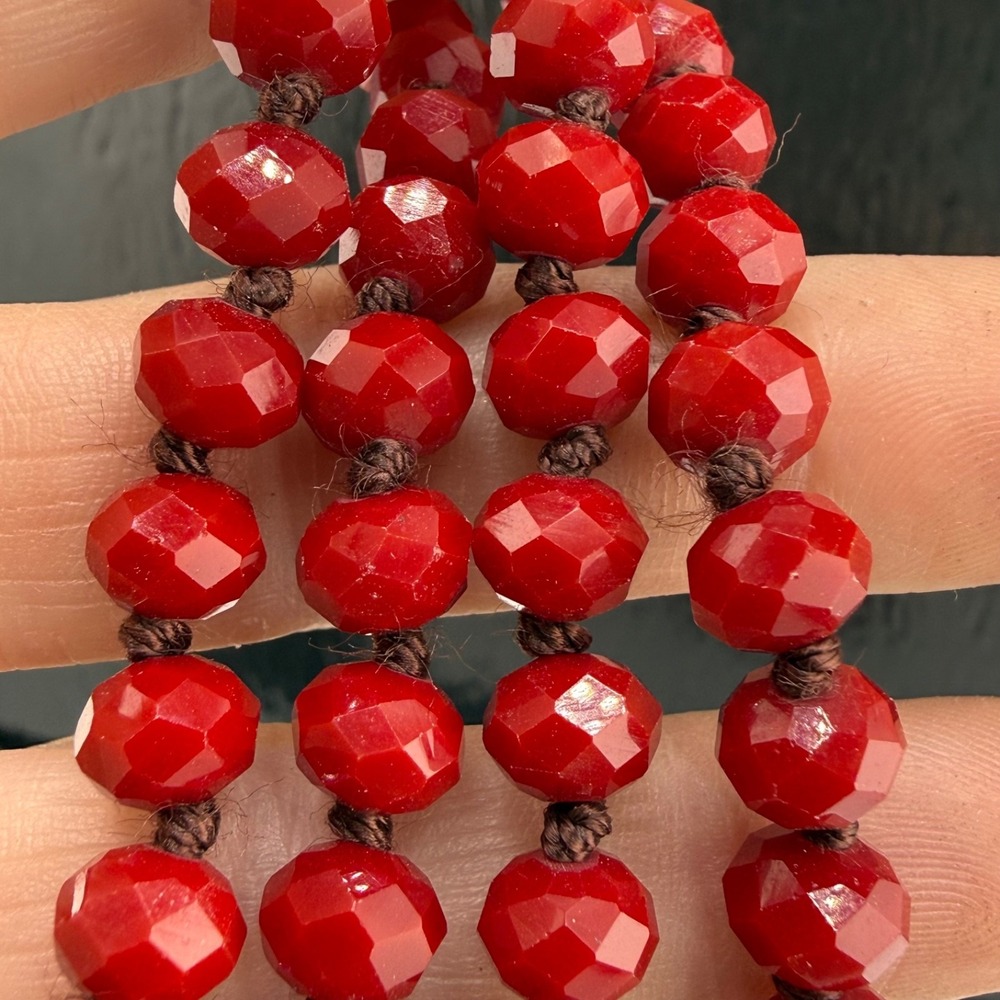 Vintage Glass Beaded Necklace Red Opera Flapper 58”